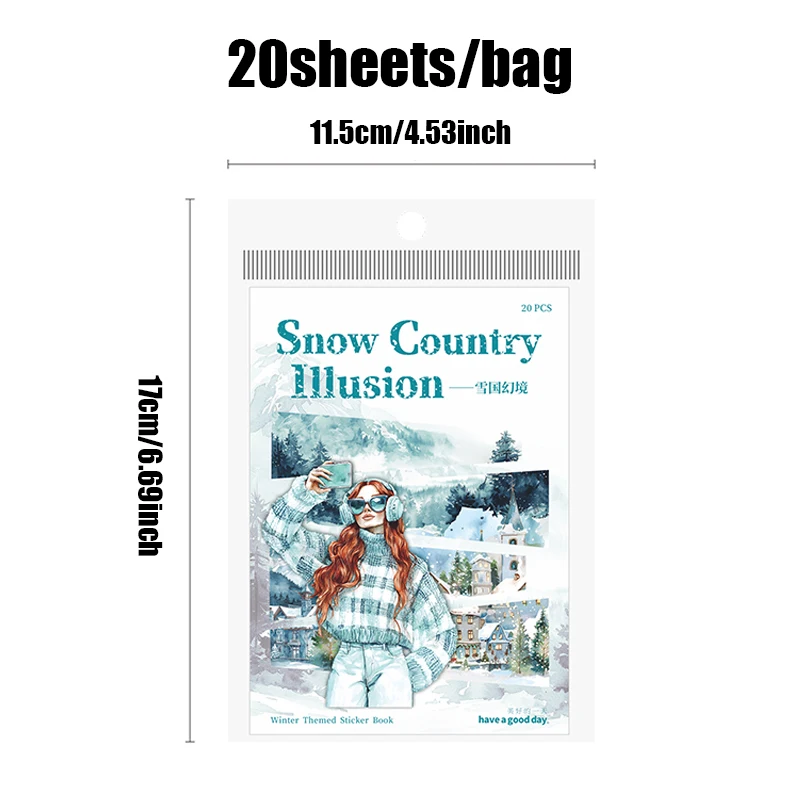 20pcs Snow Country Fantasy Winter Theme Sticker Book Snowy Atmosphere Scene Materials Planner Diary Album Collage Decor Mr.Paper