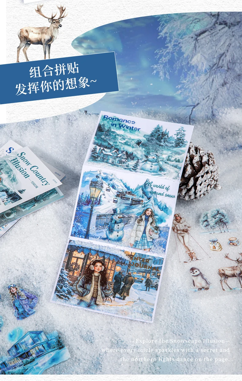20pcs Snow Country Fantasy Winter Theme Sticker Book Snowy Atmosphere Scene Materials Planner Diary Album Collage Decor Mr.Paper