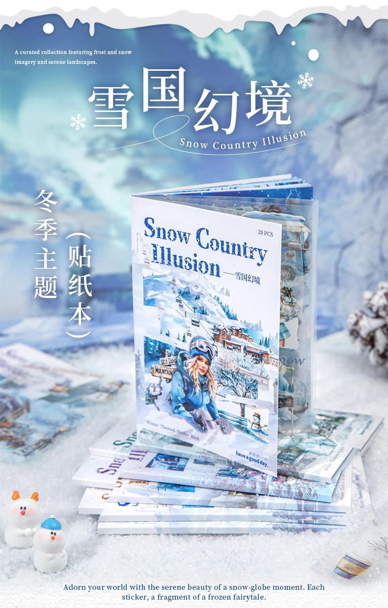 20pcs Snow Country Fantasy Winter Theme Sticker Book Snowy Atmosphere Scene Materials Planner Diary Album Collage Decor Mr.Paper