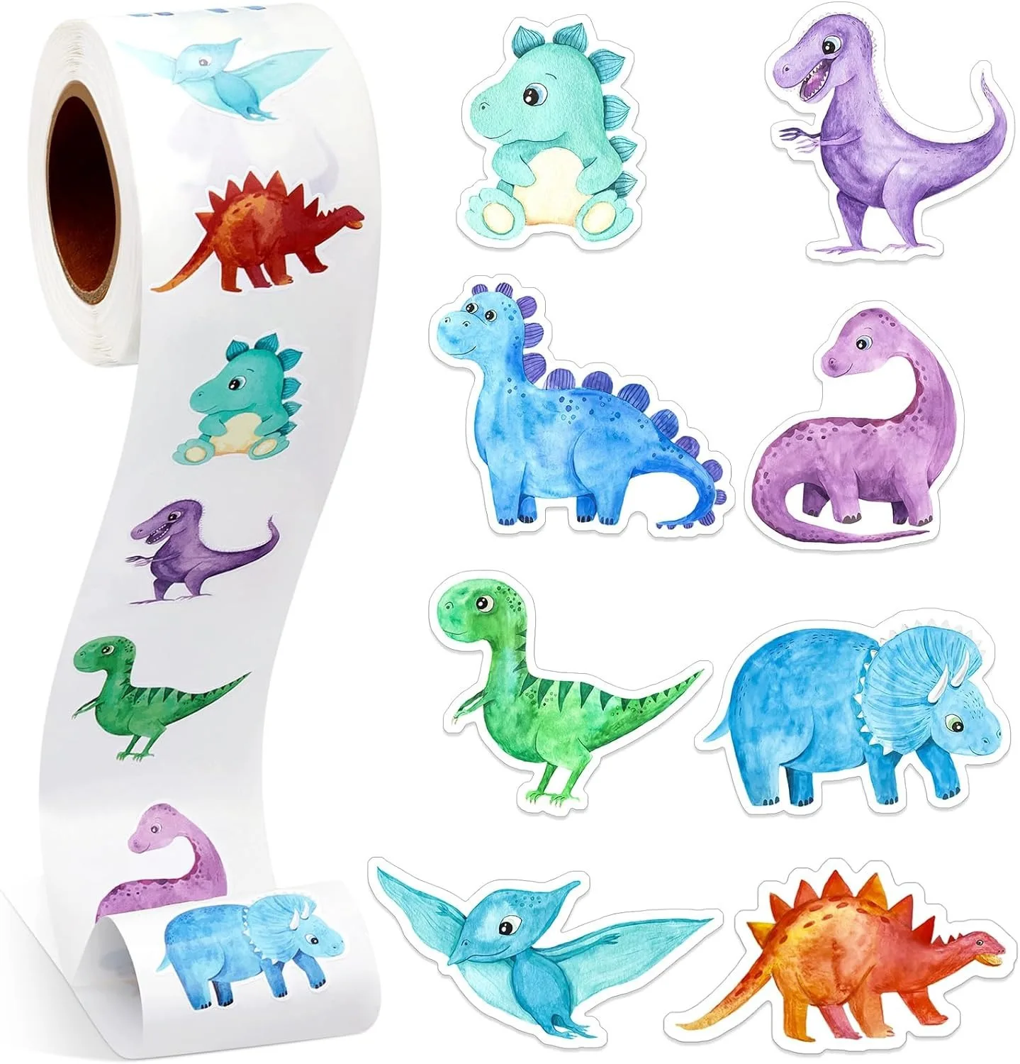 500Pcs /1 Rolls 2.5cm/1inch Dinosaur Animal Anomaly Shaped Sticker Decoration Gift Box Sticker Label Stationery Sticker