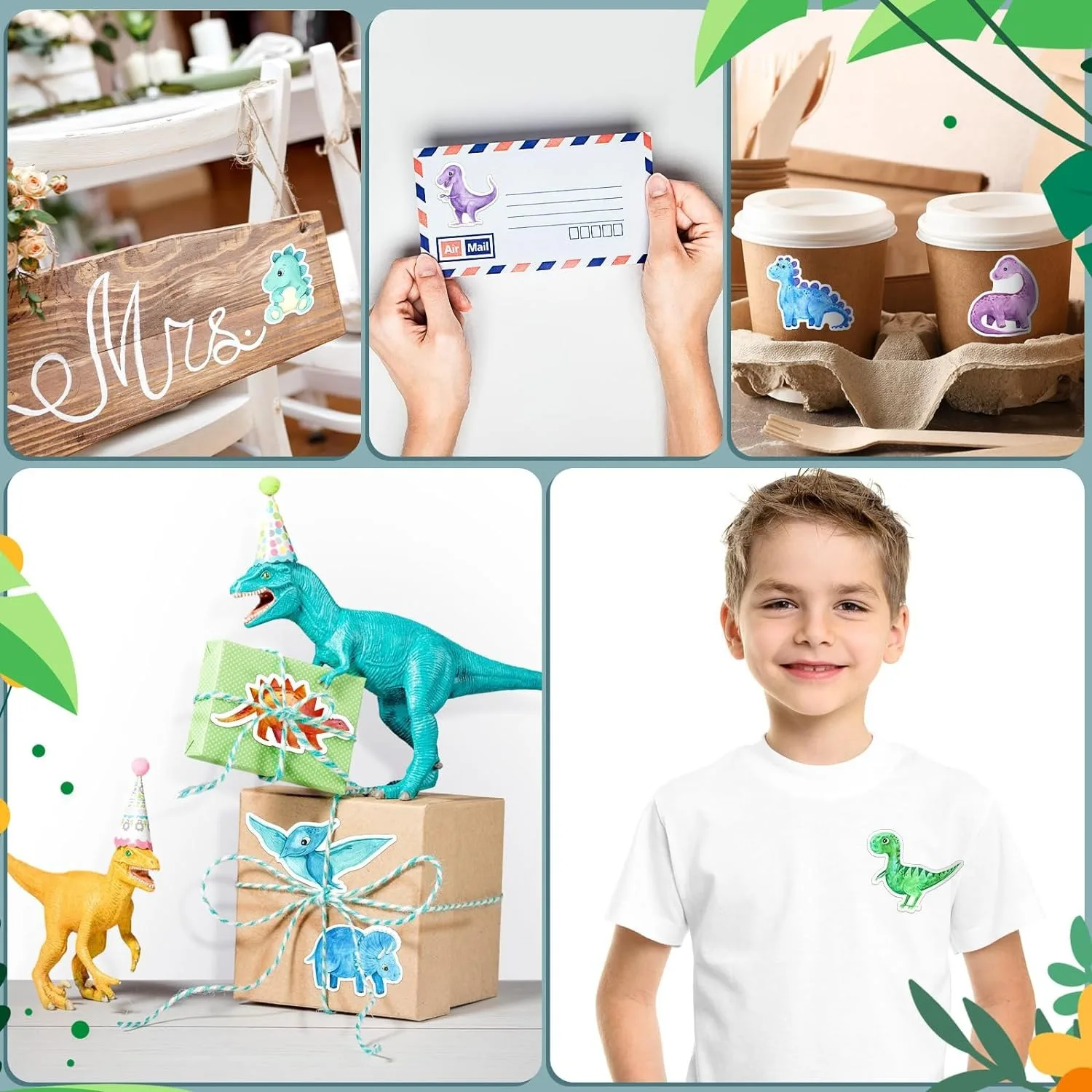 500Pcs /1 Rolls 2.5cm/1inch Dinosaur Animal Anomaly Shaped Sticker Decoration Gift Box Sticker Label Stationery Sticker