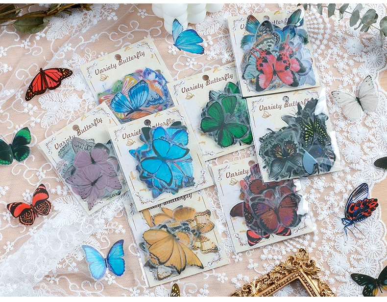 40pcs Variety Butterfly Decorative Waterproof Stickers Cute Aesthetics Sticker DIY Scrapbooking Aesth Decor Sticker Stationery