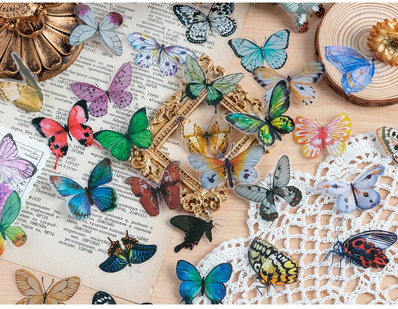 40pcs Variety Butterfly Decorative Waterproof Stickers Cute Aesthetics Sticker DIY Scrapbooking Aesth Decor Sticker Stationery