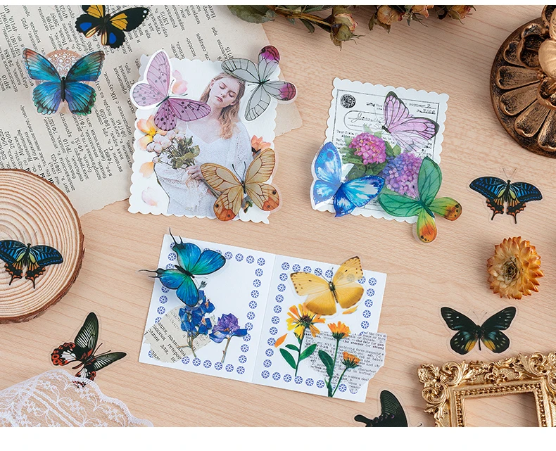 40pcs Variety Butterfly Decorative Waterproof Stickers Cute Aesthetics Sticker DIY Scrapbooking Aesth Decor Sticker Stationery