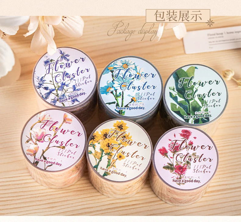 Journal GO 5x200cm Aesthetics Flower Cluster Tape Stickers for Collage Junk Journal Scrapbooking Decoration Masking Tape Decals