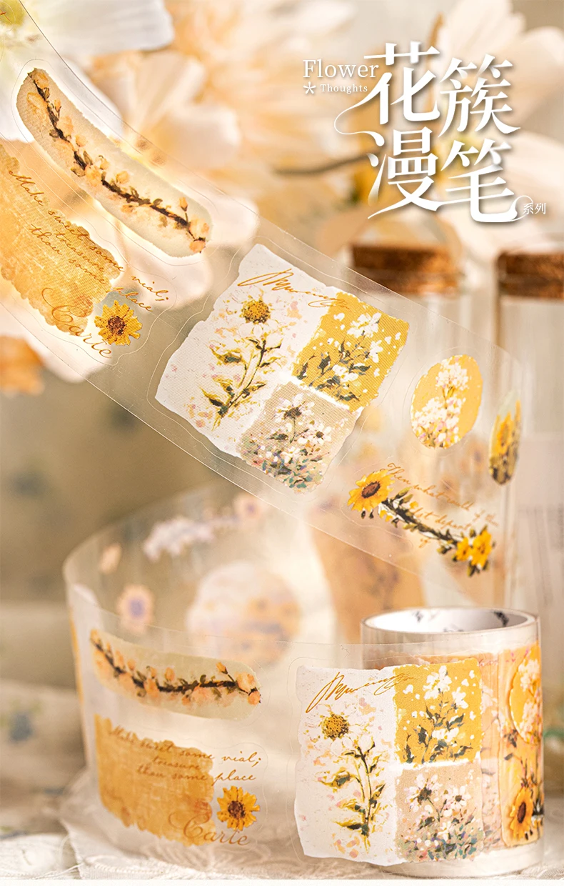 Journal GO 5x200cm Aesthetics Flower Cluster Tape Stickers for Collage Junk Journal Scrapbooking Decoration Masking Tape Decals