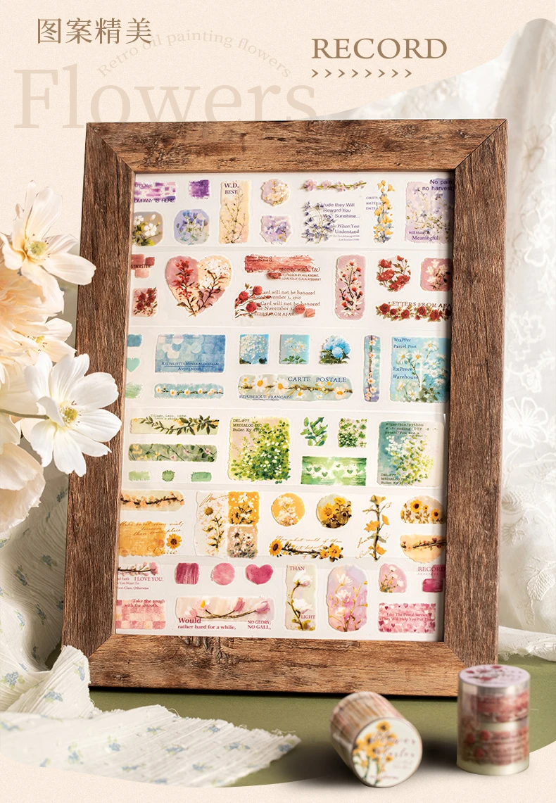 Journal GO 5x200cm Aesthetics Flower Cluster Tape Stickers for Collage Junk Journal Scrapbooking Decoration Masking Tape Decals