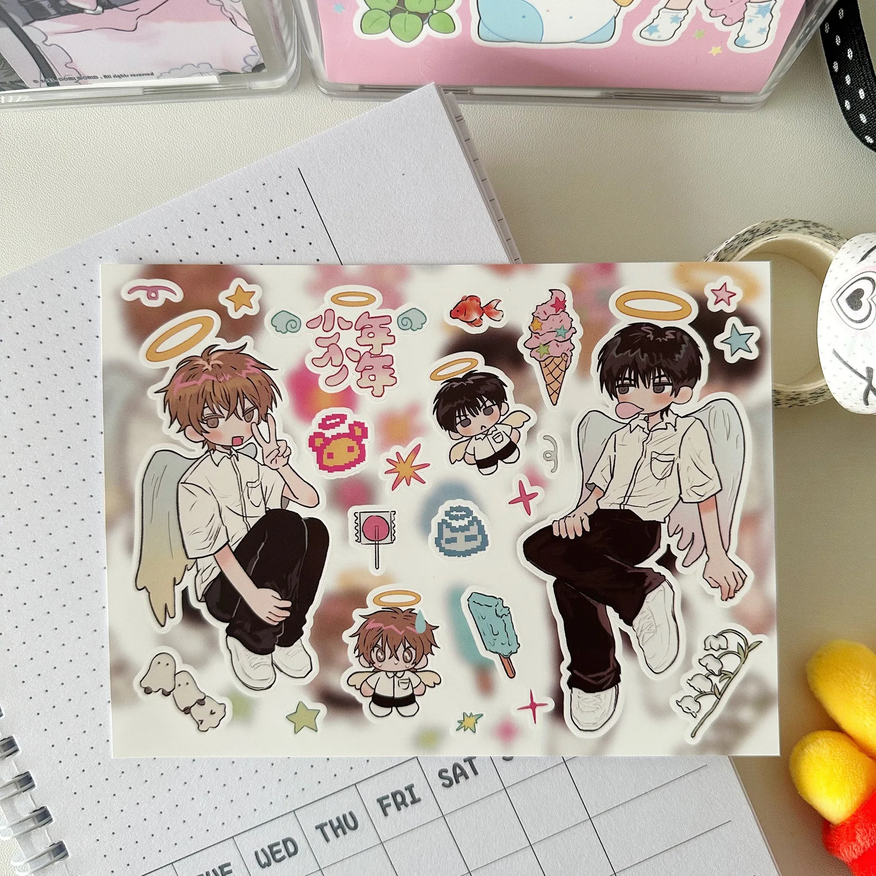 Korean Anime Character Stickers Cartoon Demon Boy Angel Girl Sticker Cute Journal Diary Scrapbook Diy Decorative Stickers