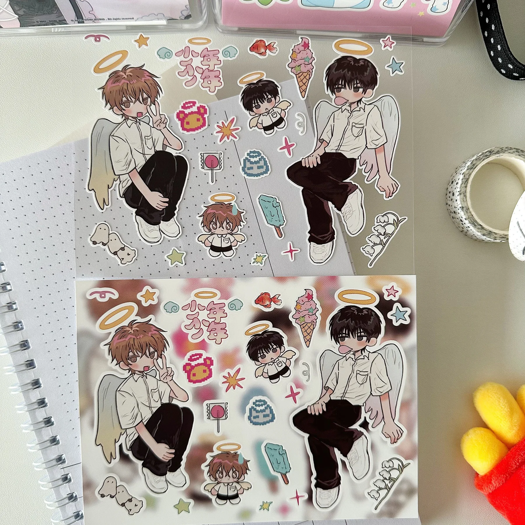 Korean Anime Character Stickers Cartoon Demon Boy Angel Girl Sticker Cute Journal Diary Scrapbook Diy Decorative Stickers