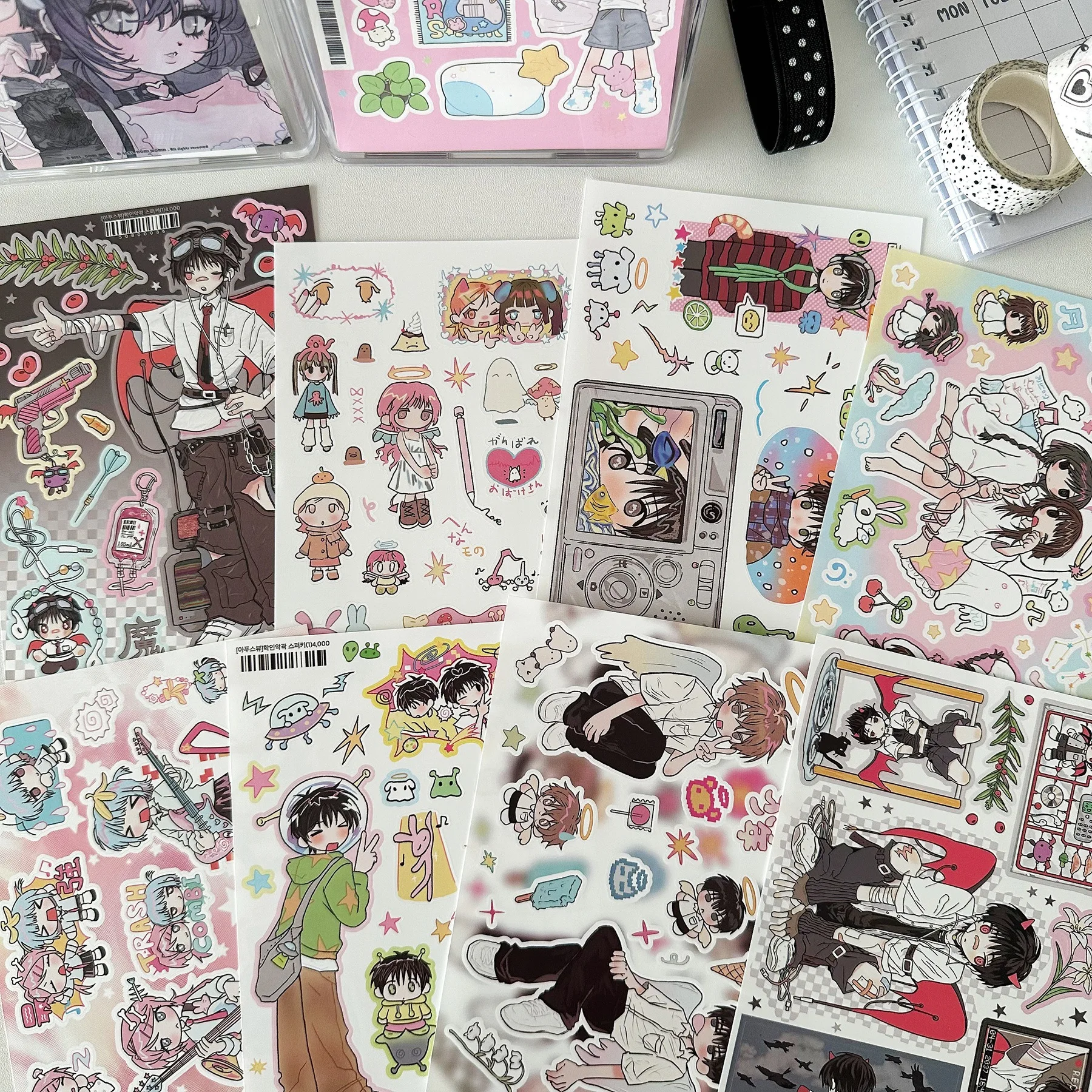 Korean Anime Character Stickers Cartoon Demon Boy Angel Girl Sticker Cute Journal Diary Scrapbook Diy Decorative Stickers