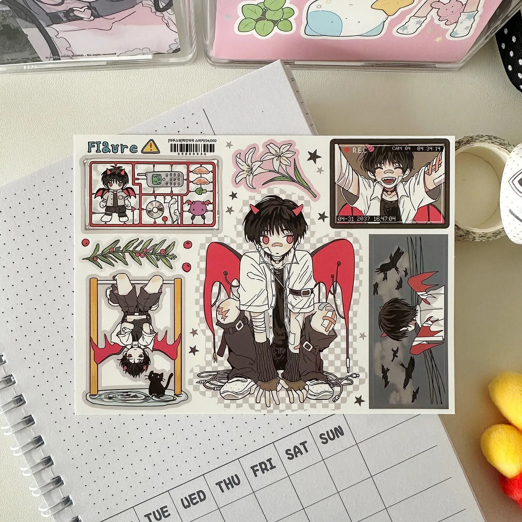 Korean Anime Character Stickers Cartoon Demon Boy Angel Girl Sticker Cute Journal Diary Scrapbook Diy Decorative Stickers