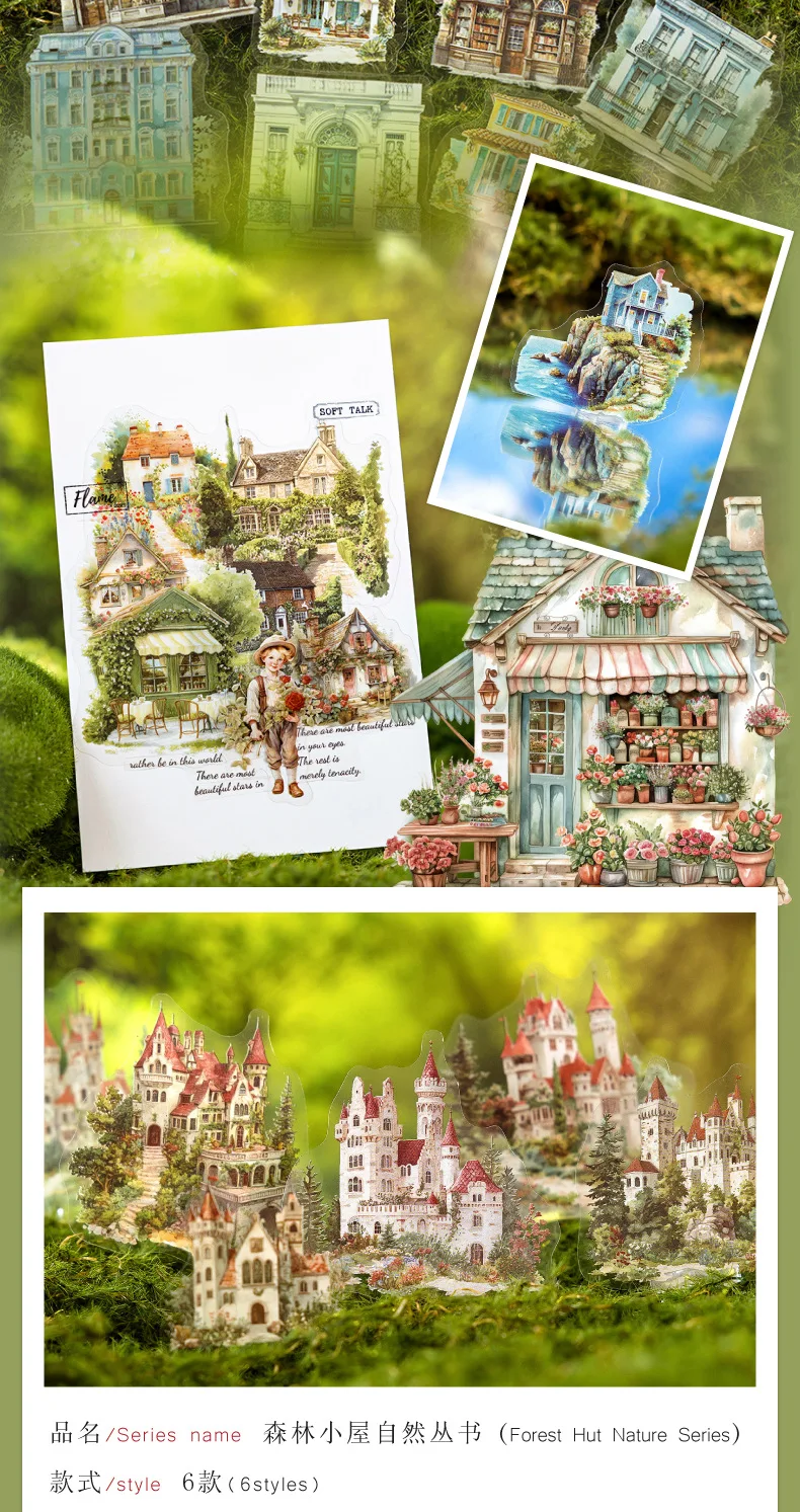 30pcs/1lot Kawaii Scrapbook Stickers Forest Lodge Nature Series Junk Journal Gold Planner Stationery Sticker Planner Decorative