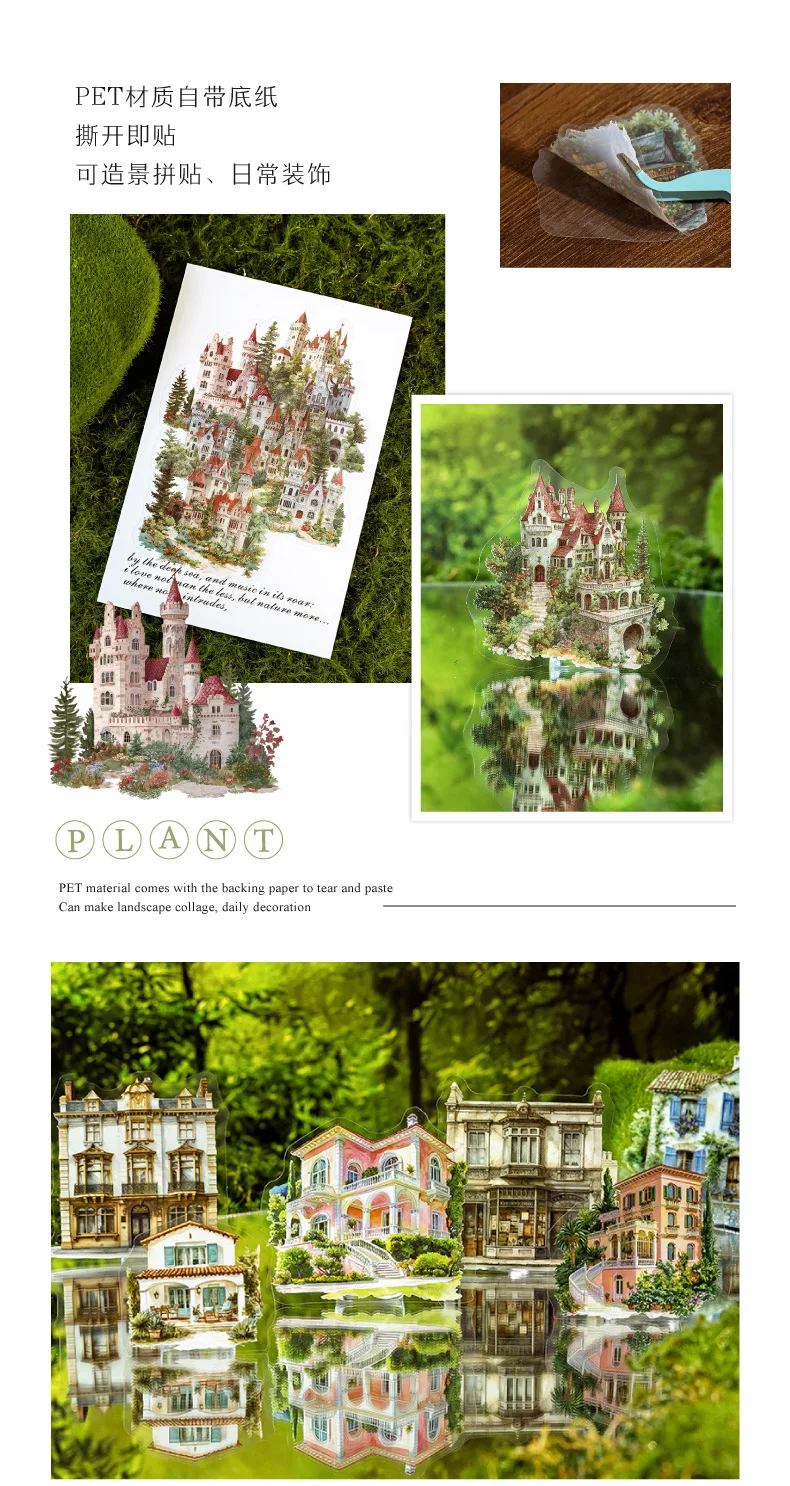 30pcs/1lot Kawaii Scrapbook Stickers Forest Lodge Nature Series Junk Journal Gold Planner Stationery Sticker Planner Decorative