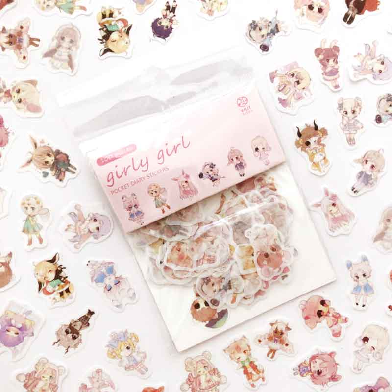 100pcs/pack Cute Kawaii Cat Green Plant Stickers Journal Decorative Stickers Scrapbooking Diary Stationery Album Girls Stickers