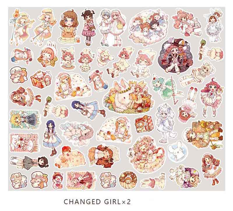 100pcs/pack Cute Kawaii Cat Green Plant Stickers Journal Decorative Stickers Scrapbooking Diary Stationery Album Girls Stickers
