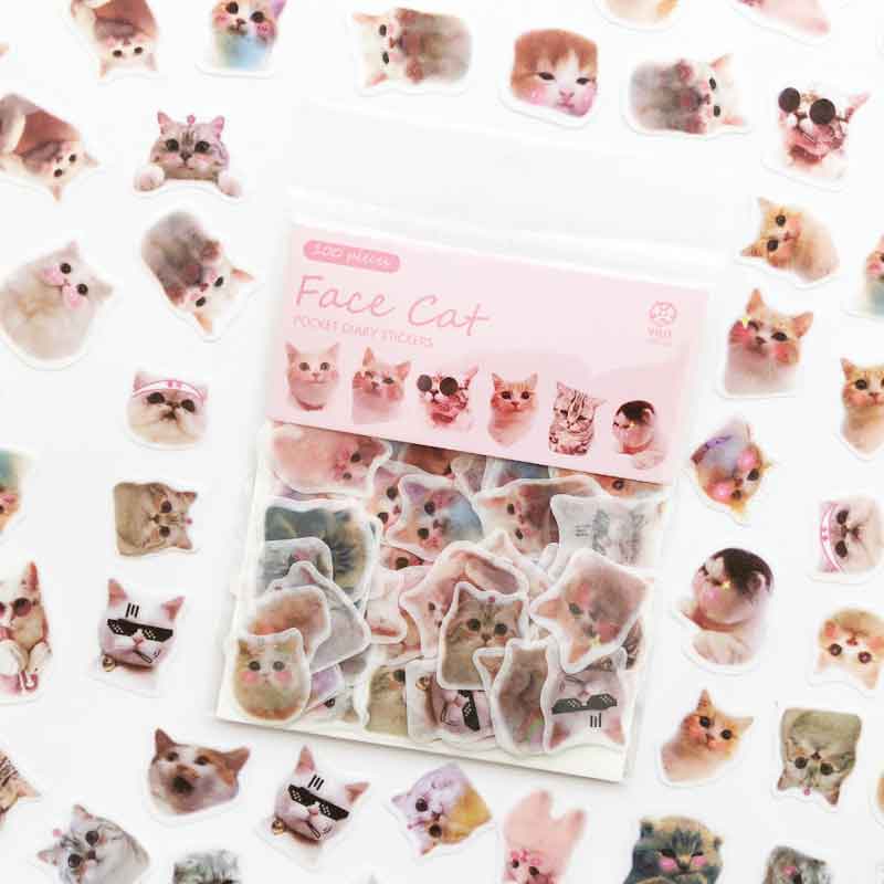 100pcs/pack Cute Kawaii Cat Green Plant Stickers Journal Decorative Stickers Scrapbooking Diary Stationery Album Girls Stickers