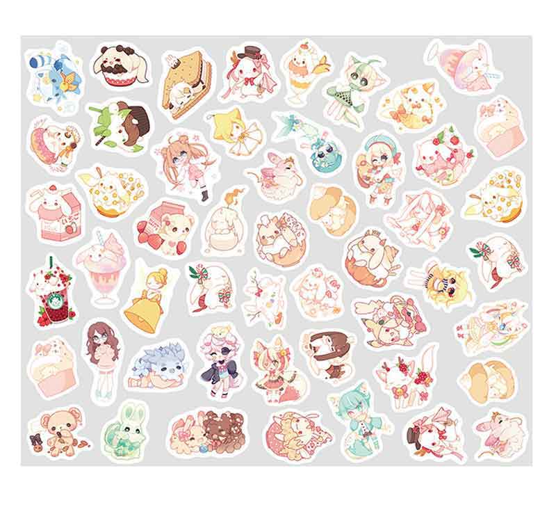 100pcs/pack Cute Kawaii Cat Green Plant Stickers Journal Decorative Stickers Scrapbooking Diary Stationery Album Girls Stickers