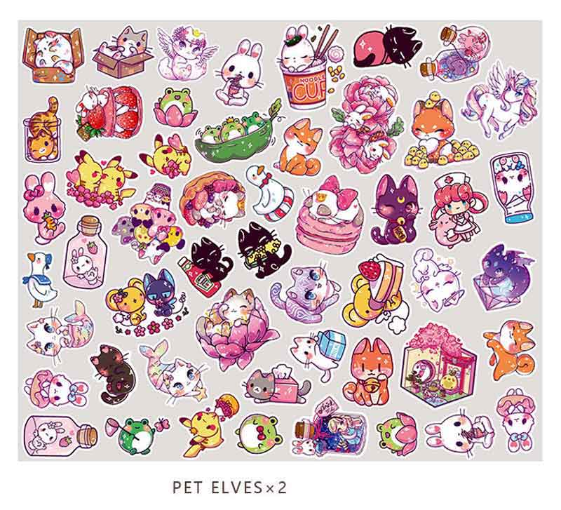100pcs/pack Cute Kawaii Cat Green Plant Stickers Journal Decorative Stickers Scrapbooking Diary Stationery Album Girls Stickers