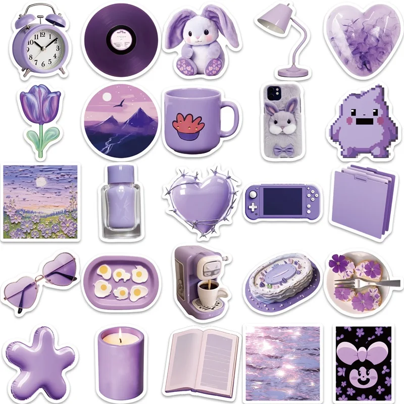 10/30/56PCS Cartoon Purple PVC Sticker Aesthetic Korean Decoration Scrapbooking Stationery School Supplies
