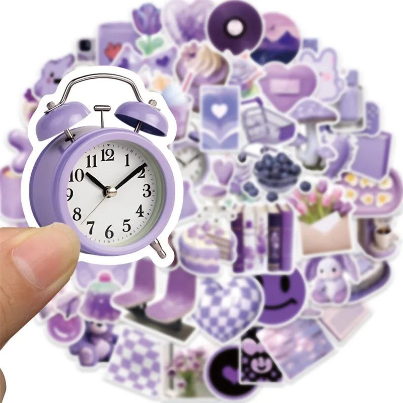 10/30/56PCS Cartoon Purple PVC Sticker Aesthetic Korean Decoration Scrapbooking Stationery School Supplies