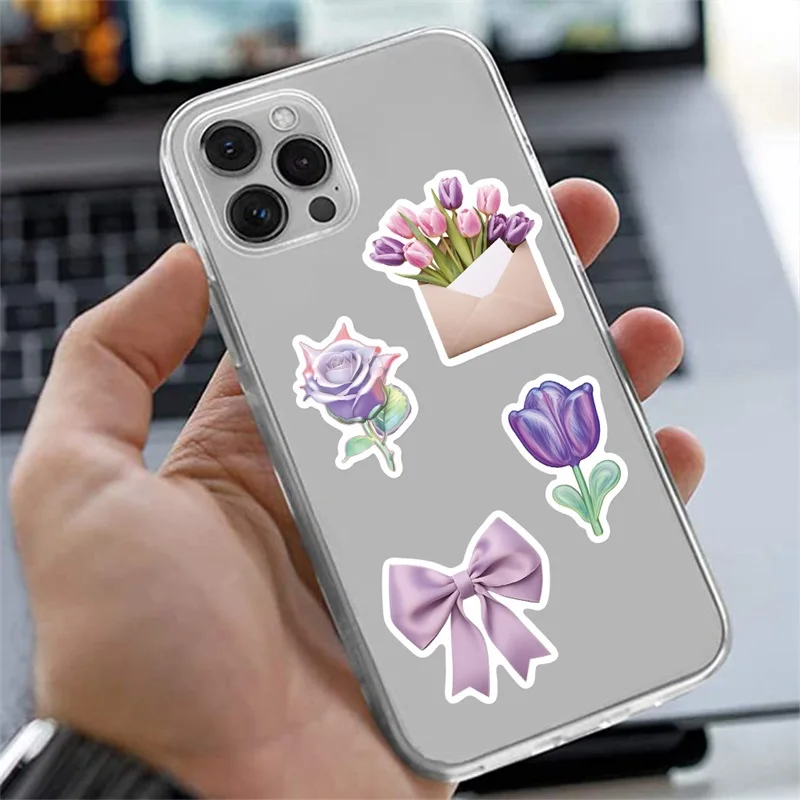 10/30/56PCS Cartoon Purple PVC Sticker Aesthetic Korean Decoration Scrapbooking Stationery School Supplies