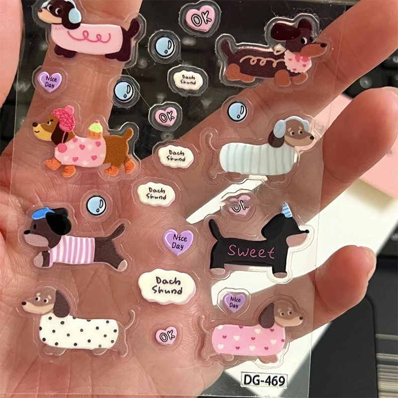 1pc Cute Cartoon Dachshund 3D Jelly Stickers Transparent Resin Gel Self-adhesive Decoration For DIY Phone Cases Tablet Computers