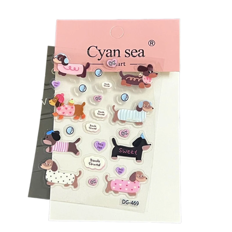 1pc Cute Cartoon Dachshund 3D Jelly Stickers Transparent Resin Gel Self-adhesive Decoration For DIY Phone Cases Tablet Computers