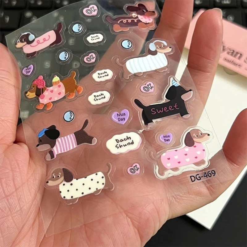 1pc Cute Cartoon Dachshund 3D Jelly Stickers Transparent Resin Gel Self-adhesive Decoration For DIY Phone Cases Tablet Computers