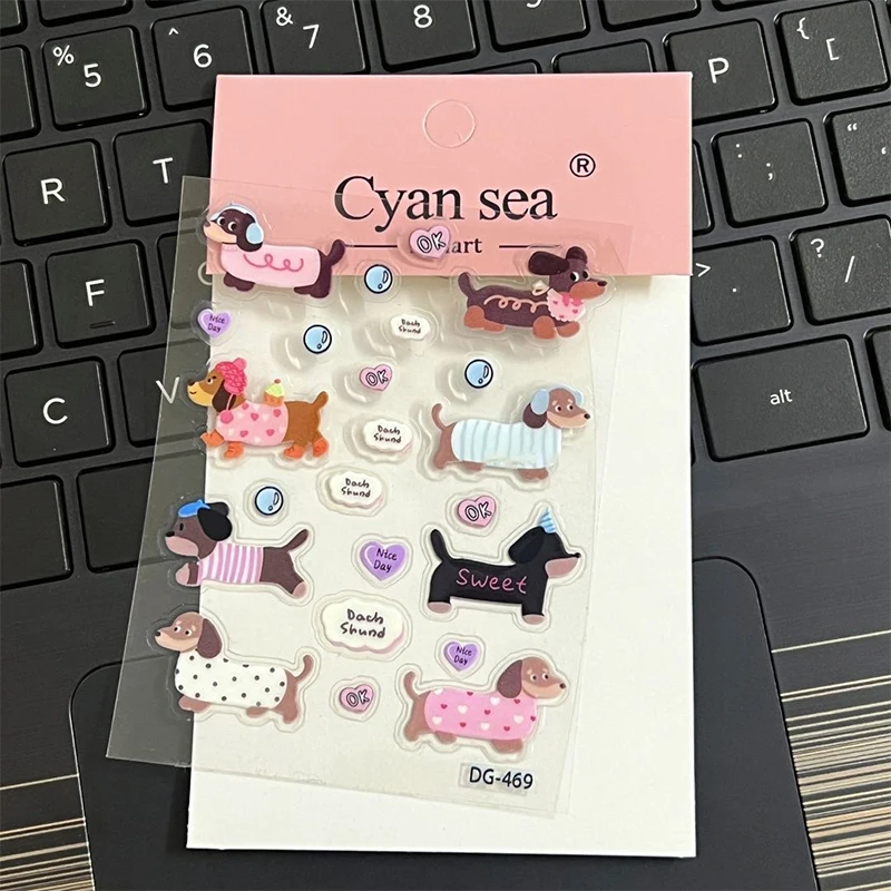 1pc Cute Cartoon Dachshund 3D Jelly Stickers Transparent Resin Gel Self-adhesive Decoration For DIY Phone Cases Tablet Computers