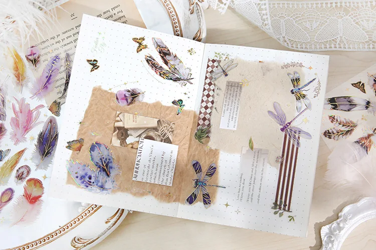 3pcs Kawaii Feather Dragonfly Bird Jellyfish Decorative Stickers Pack Scrapbooking Material Label Diary Phone Journal Planner
