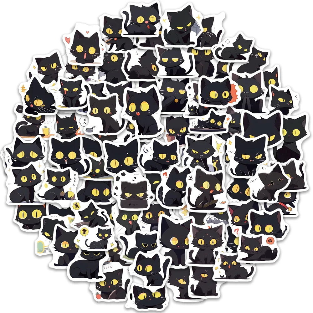 100PCS Black Cat Family Cartoon Stickers Cat Exquisite Handbooks Material Phone Cases Laptop Suitcases Water Cups Waterproof