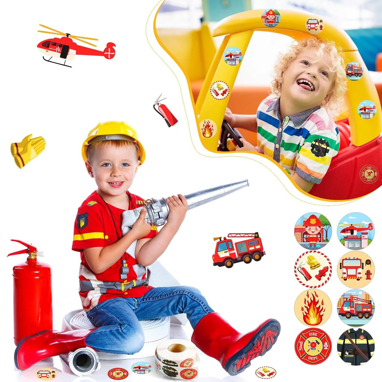 500Pcs /1 Rolls 2.5cm/1inch Firefighter Children's Toy Stickers Shaped Sticker Decoration Gift Box Sticker Label Stationery
