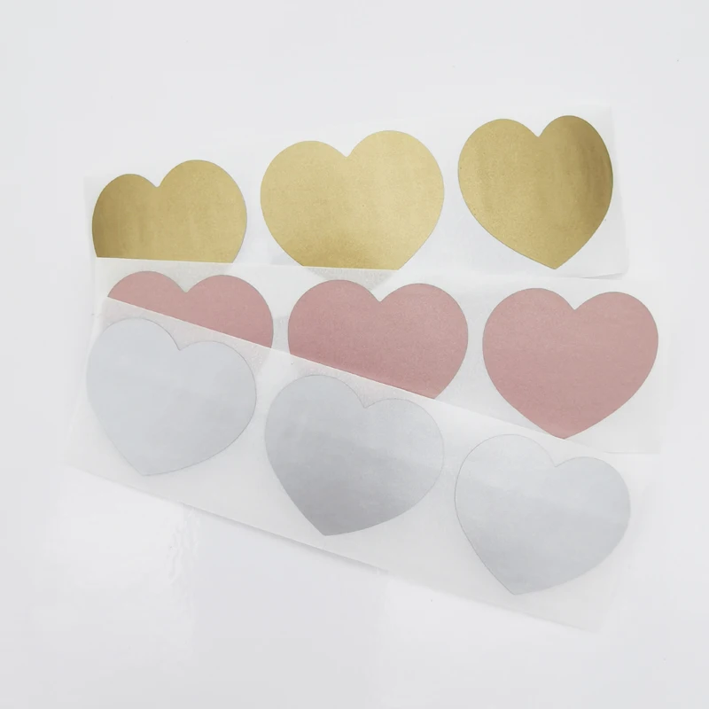 150pcs Pack 30x35mm SCRATCH OFF Sticker Label Heart Silver/Rose/Gold Adhesive DIY Manual Hand Made Stripe Card Film