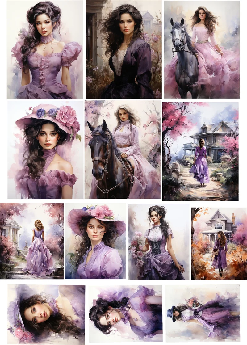 Stickers Watercolor Retro Purple Victoria Garden Girl Stickers DIY Scrapbook Diary Project Decoration Vintage Scrapbooking