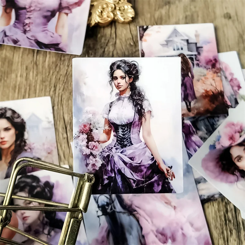 Stickers Watercolor Retro Purple Victoria Garden Girl Stickers DIY Scrapbook Diary Project Decoration Vintage Scrapbooking