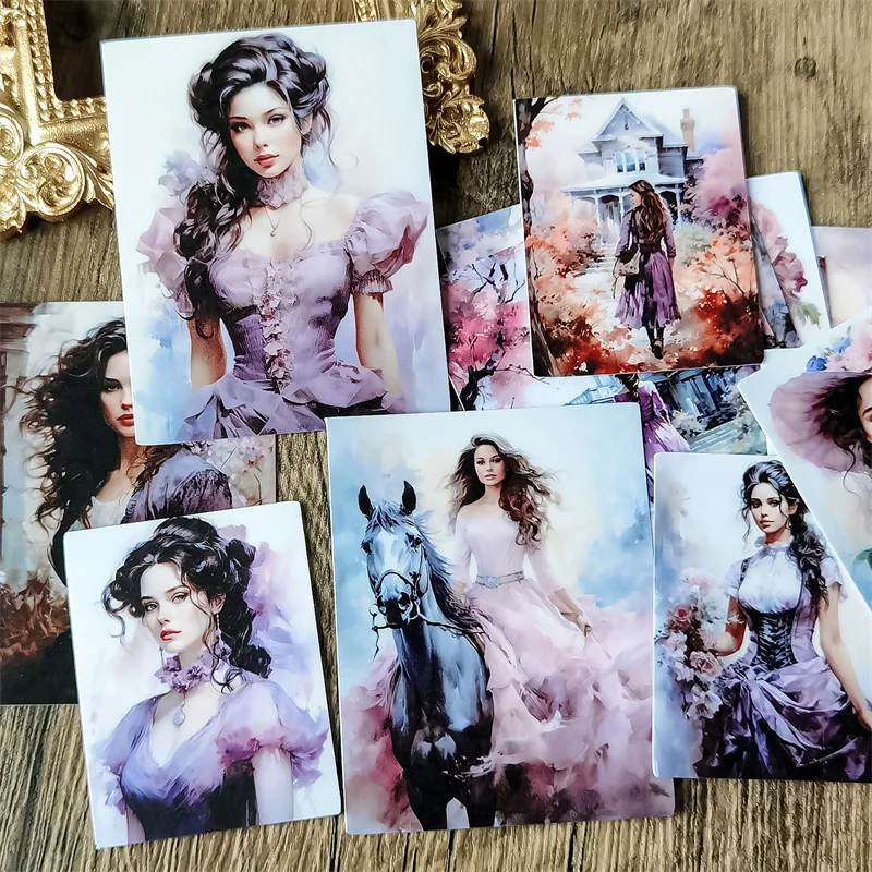 Stickers Watercolor Retro Purple Victoria Garden Girl Stickers DIY Scrapbook Diary Project Decoration Vintage Scrapbooking