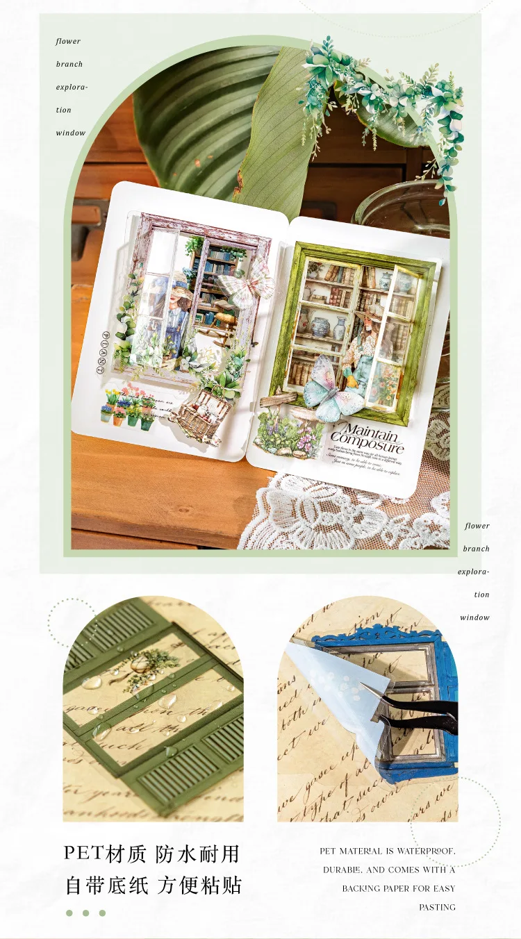 20pcs/1lot Kawaii Scrapbook Stickers Window Museum Junk Journal Gold Planner Stationery Sticker Planner Decorative