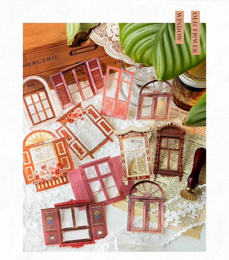 20pcs/1lot Kawaii Scrapbook Stickers Window Museum Junk Journal Gold Planner Stationery Sticker Planner Decorative