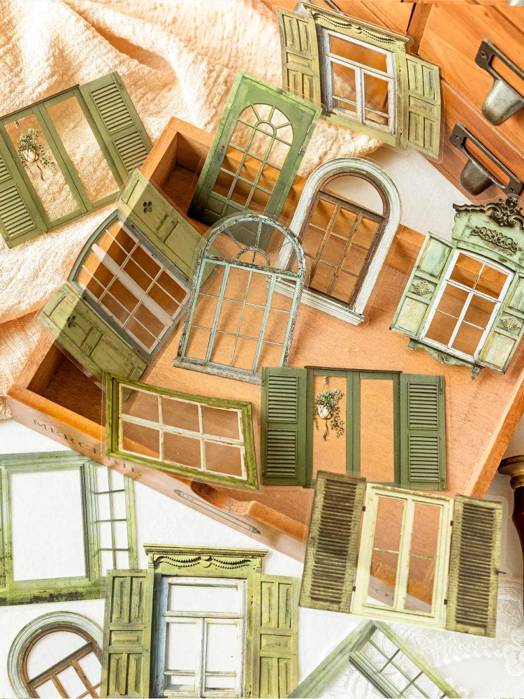 20pcs/1lot Kawaii Scrapbook Stickers Window Museum Junk Journal Gold Planner Stationery Sticker Planner Decorative