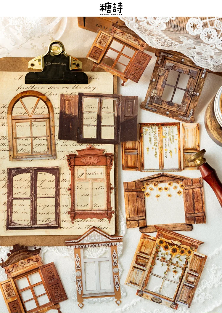 20pcs/1lot Kawaii Scrapbook Stickers Window Museum Junk Journal Gold Planner Stationery Sticker Planner Decorative
