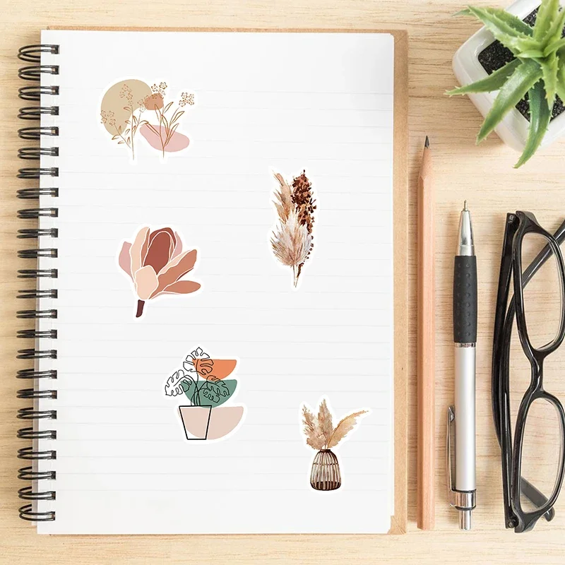 10/30/50PCS Kawaii Bohemian Flower Sticker Aesthetic PVC Decoration Scrapbooking Stationery School Supplies