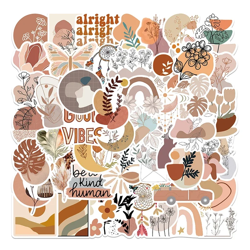 10/30/50PCS Kawaii Bohemian Flower Sticker Aesthetic PVC Decoration Scrapbooking Stationery School Supplies