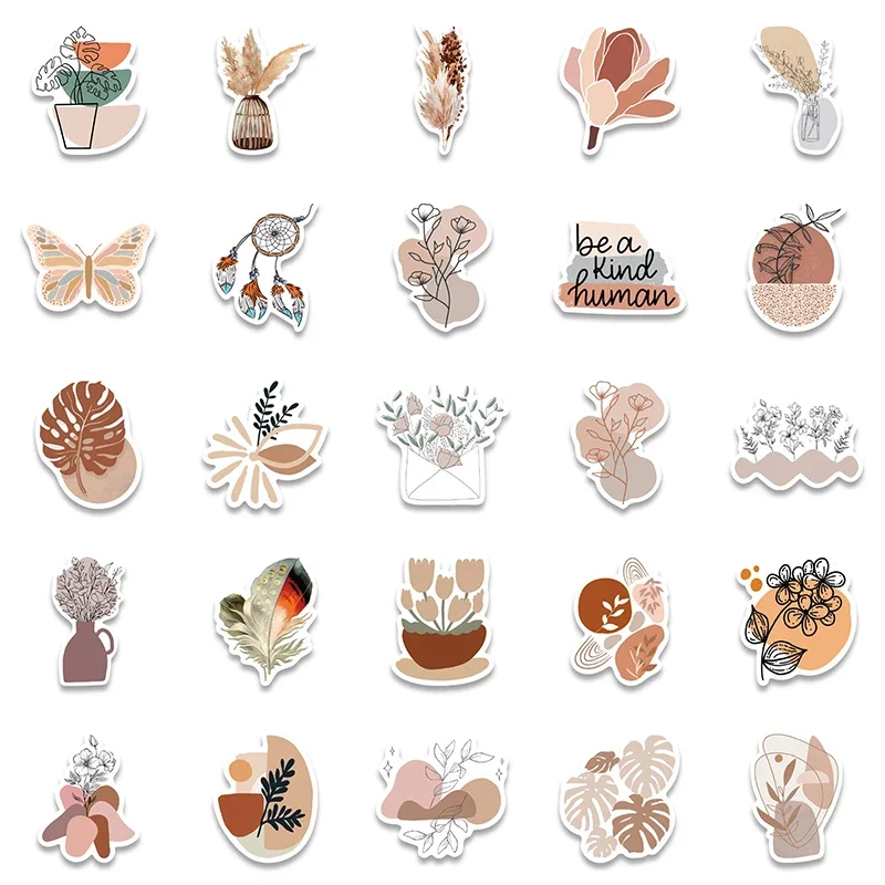 10/30/50PCS Kawaii Bohemian Flower Sticker Aesthetic PVC Decoration Scrapbooking Stationery School Supplies