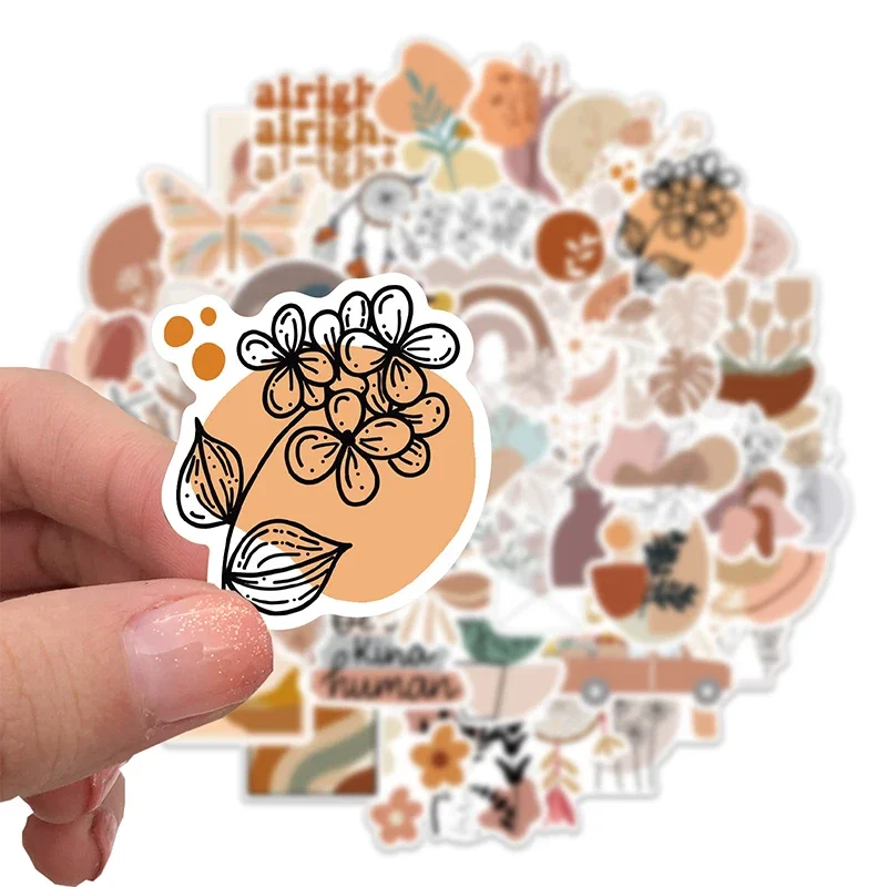 10/30/50PCS Kawaii Bohemian Flower Sticker Aesthetic PVC Decoration Scrapbooking Stationery School Supplies