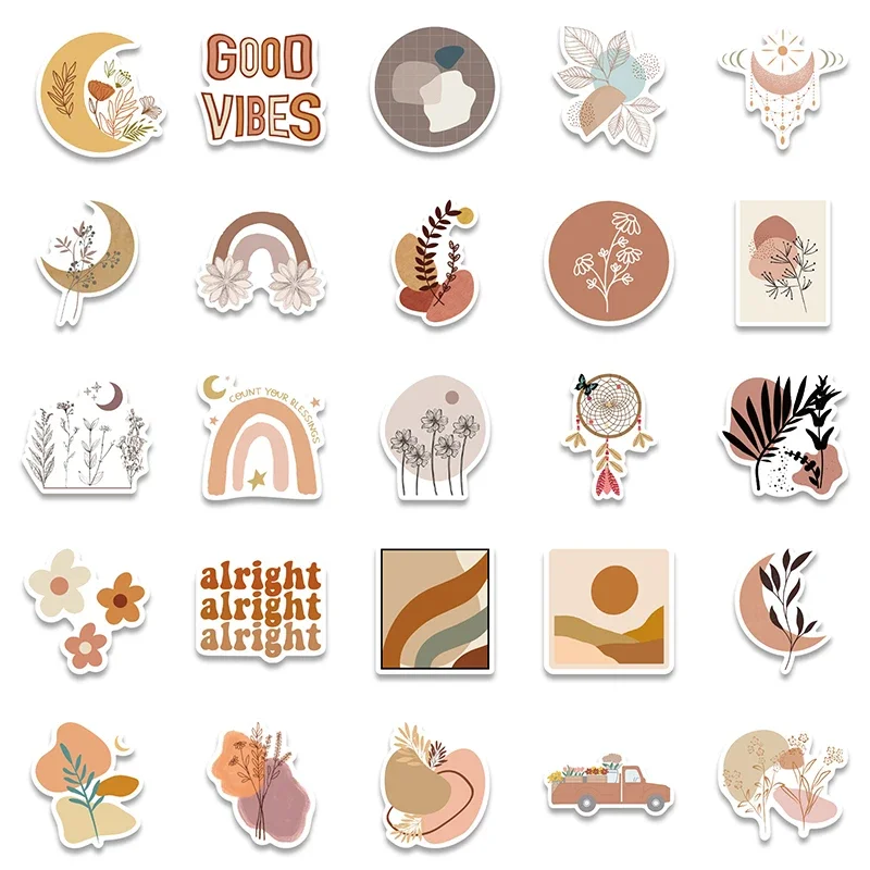 10/30/50PCS Kawaii Bohemian Flower Sticker Aesthetic PVC Decoration Scrapbooking Stationery School Supplies