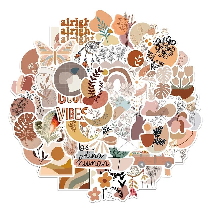10/30/50PCS Kawaii Bohemian Flower Sticker Aesthetic PVC Decoration Scrapbooking Stationery School Supplies
