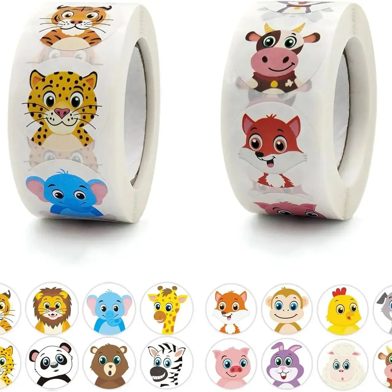100-500Pcs Round Animal Stickers,16 Designs Animal Cartoon Teacher Reward Stickers for Kids, Party Decor Sticker for School Home