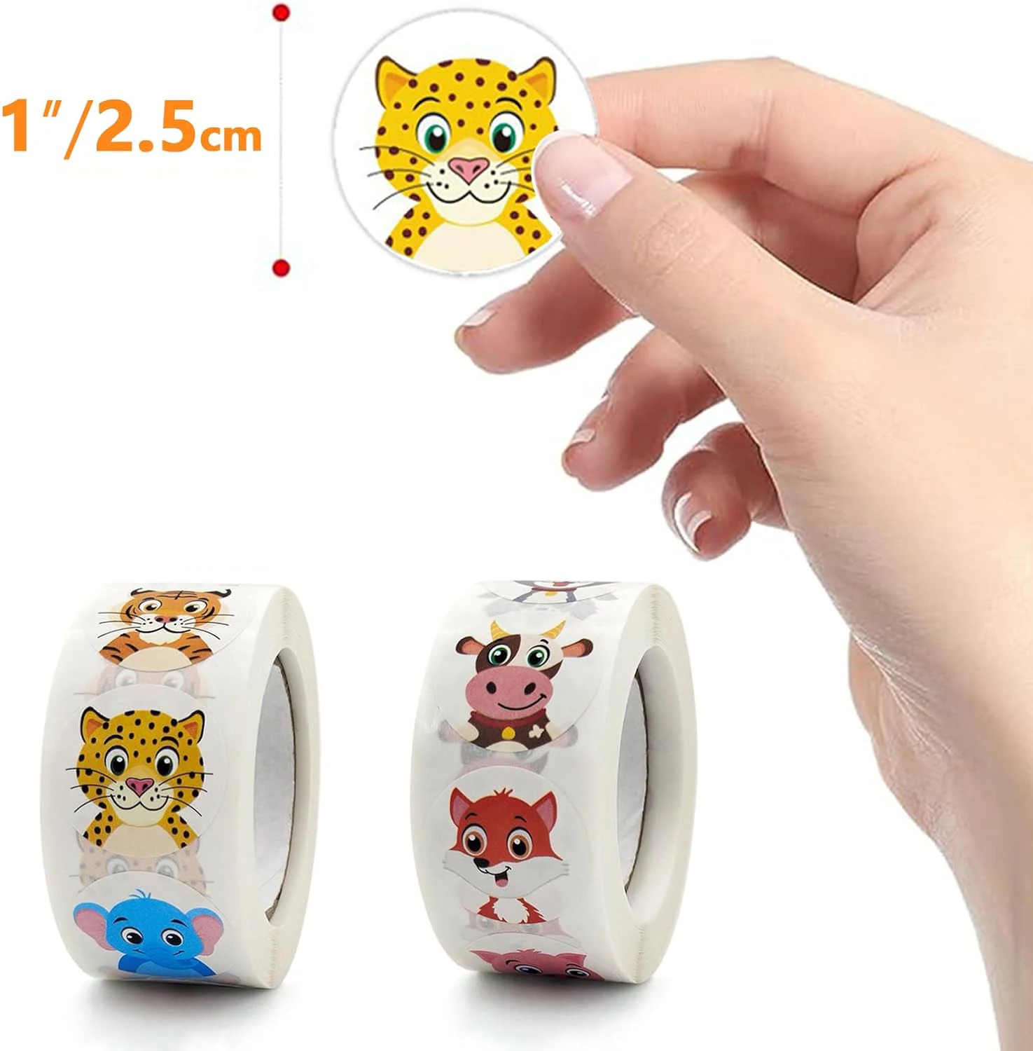 100-500Pcs Round Animal Stickers,16 Designs Animal Cartoon Teacher Reward Stickers for Kids, Party Decor Sticker for School Home