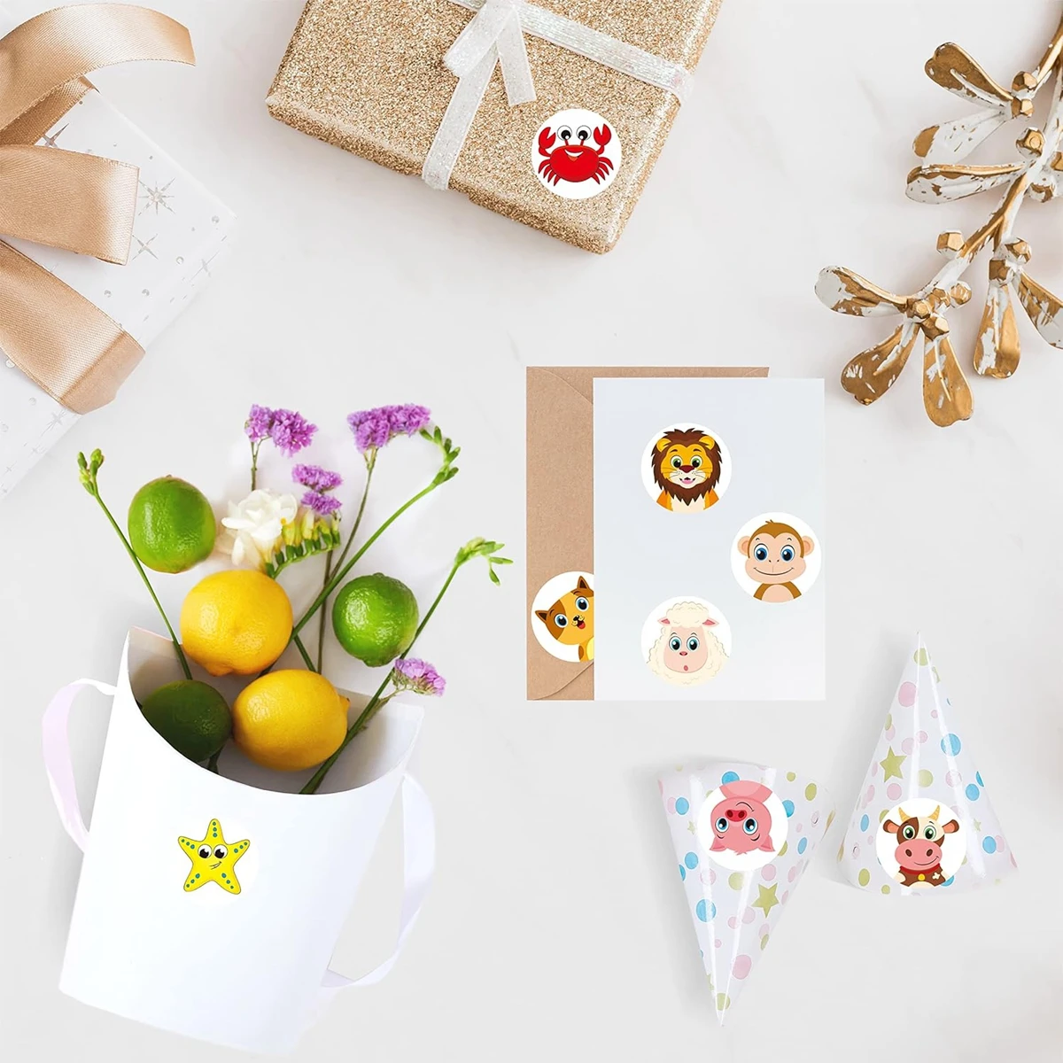 100-500Pcs Round Animal Stickers,16 Designs Animal Cartoon Teacher Reward Stickers for Kids, Party Decor Sticker for School Home