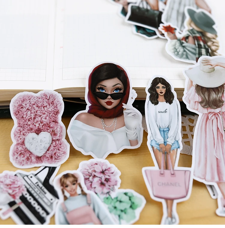 21pcs Hand Account Sticker European Girl Cute Character Decoration Material Ins Wind Translucent Mobile Phone Tool Stationery